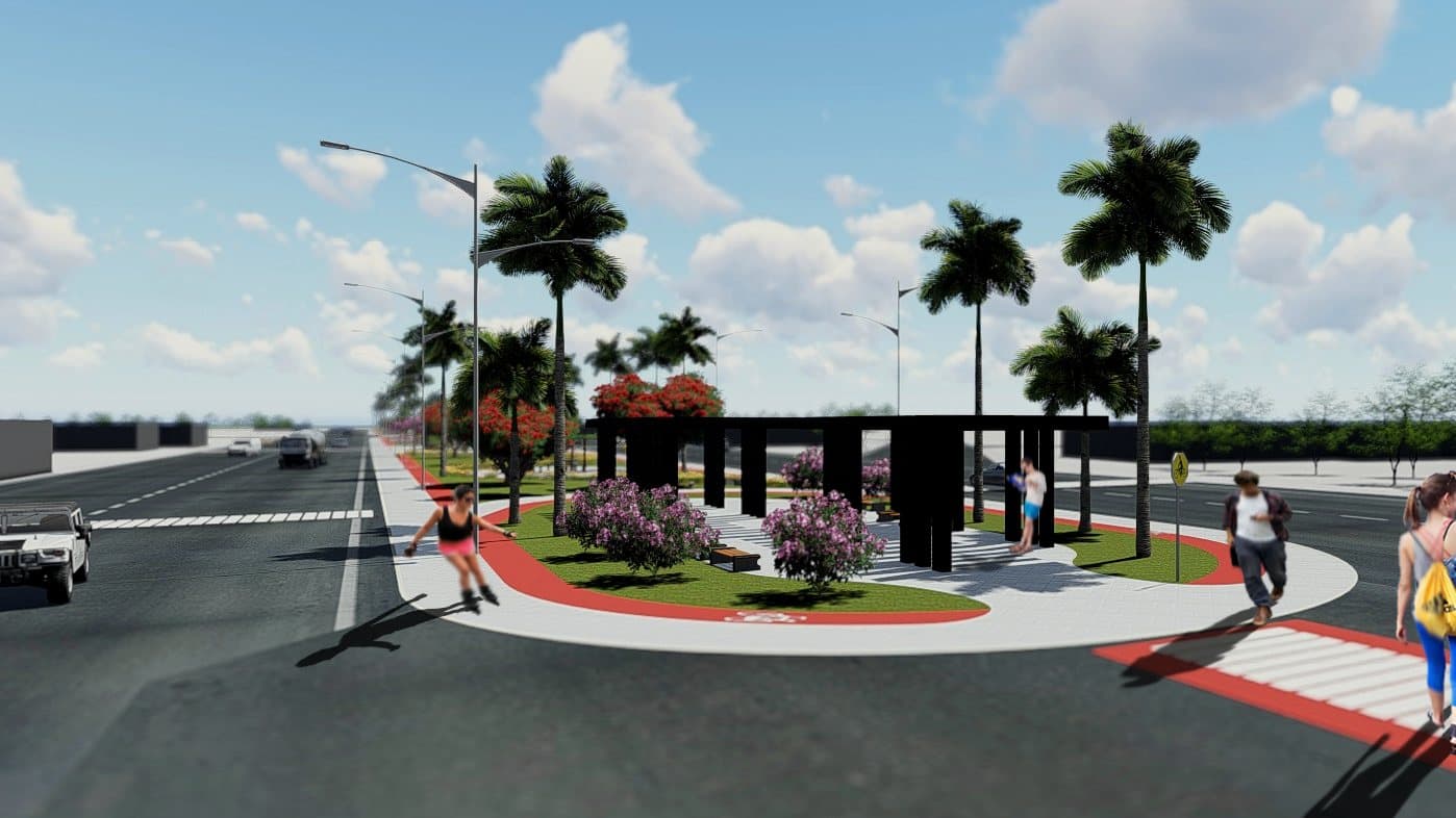 Praça com pergolado