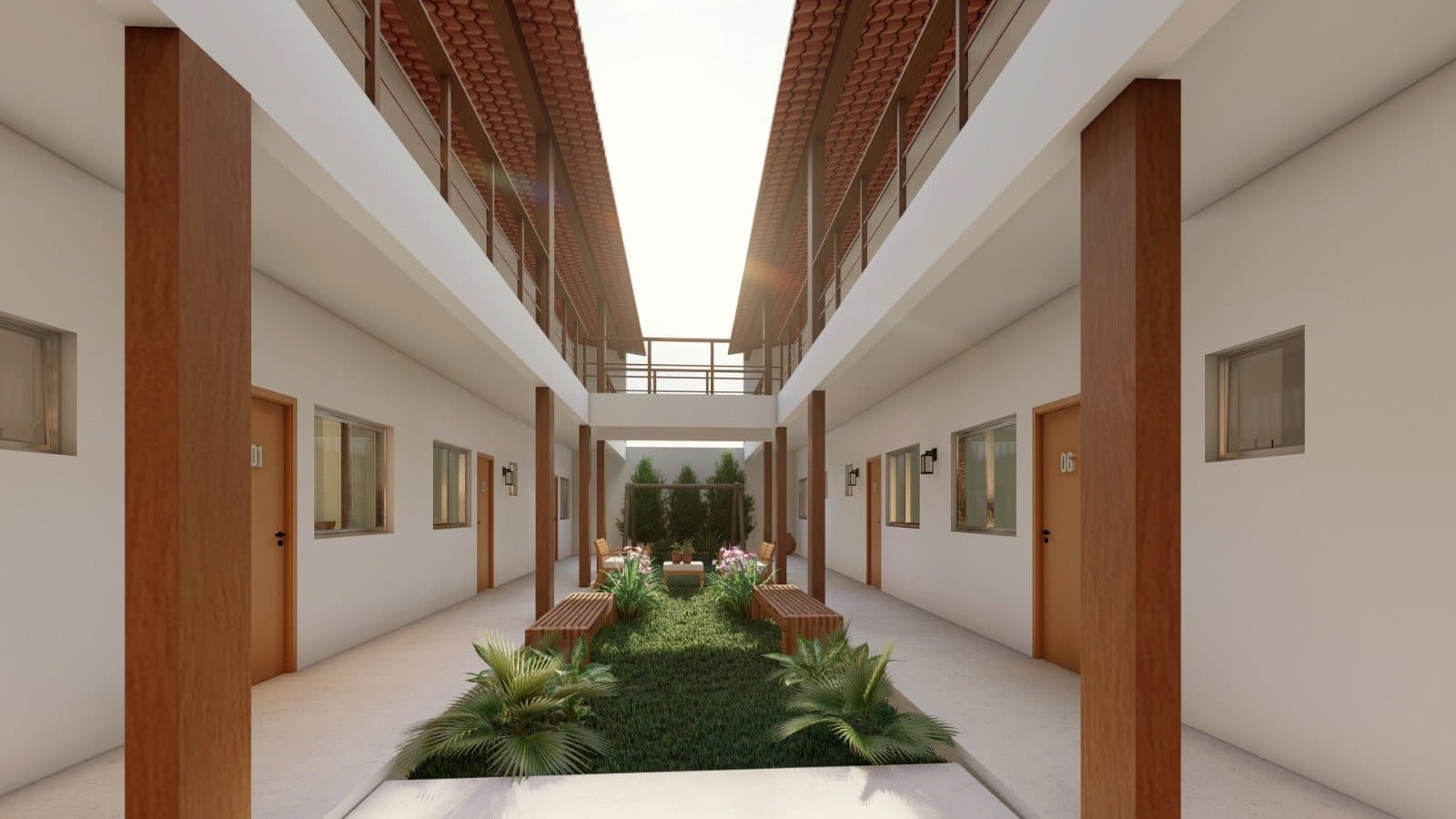 Pátio interno entre os quartos